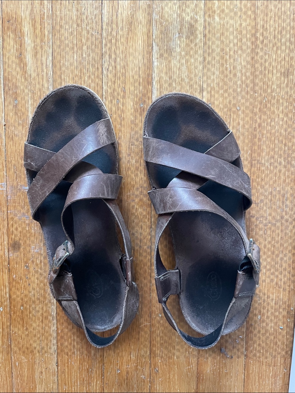 Chaco Brown Leather Cross-Strap Sandals